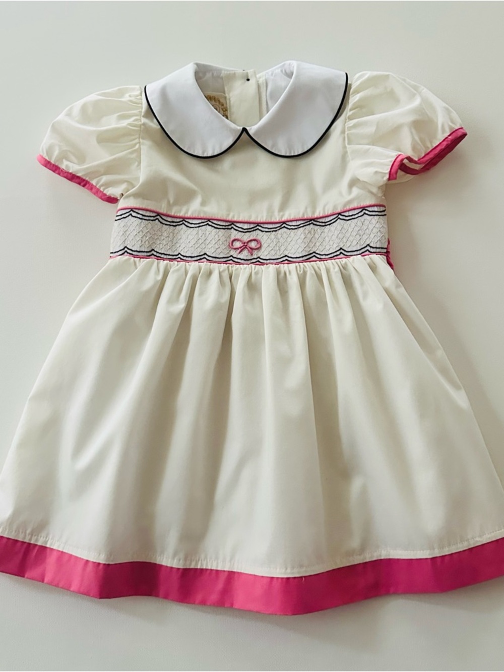 The Beaufort Bonnet Company 4T Toddler Girl Smock Ivory Collared Dress Pink Bow